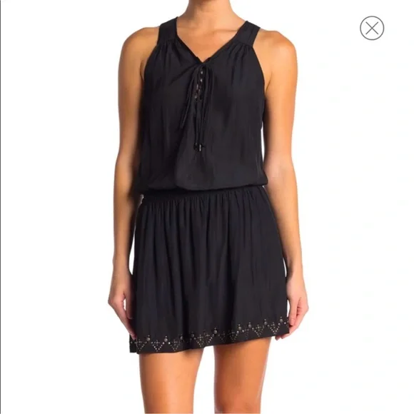 Ramy Brooke Polly Paris Sleeveless Black Studded Mini Dress - Picture 1 of 11